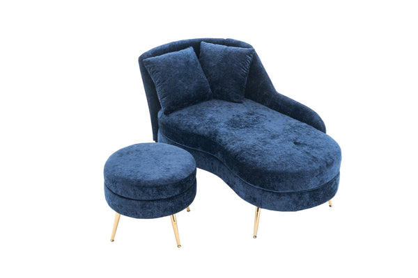 English Elm 58'' Chenille Chaise Lounge with Footstool Pocket Spring Comfort for Bedroom Living Room Blue W2363S00090