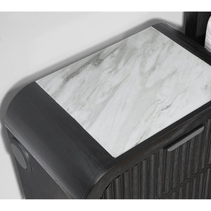English Elm Beverly Fluted Sculptural Nightstand with Marble Inlay Top for Modern Bedroom Decor B201P391777