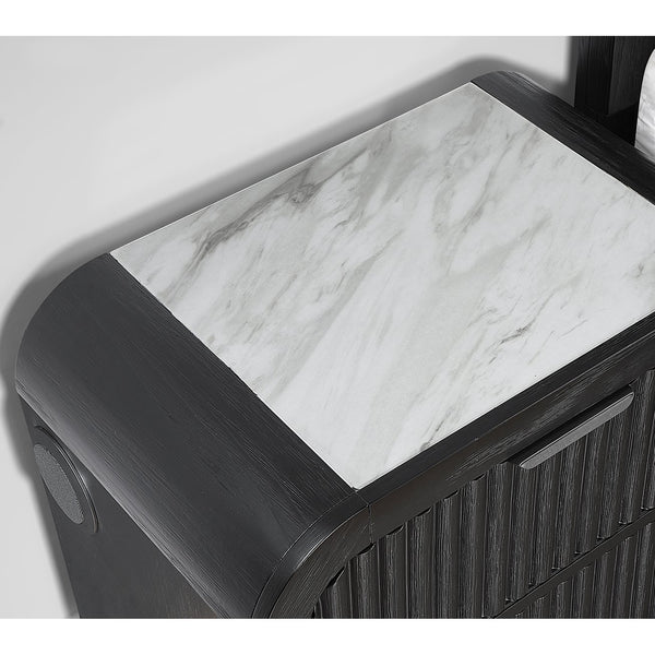 English Elm Beverly Fluted Sculptural Nightstand with Marble Inlay Top for Modern Bedroom Decor B201P391777