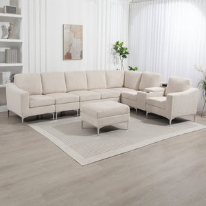 English Elm Convertible Sectional Sofa With Storage Ottoman, Usb Ports & Cupholders For Modern Living Spaces W3098S00032
