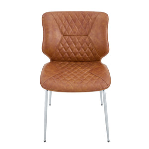 English Elm Dark Oil Waxed Faux Leather Dining Chair Set with Diamond Tufted High Back Metal Legs Brown W3493P444865