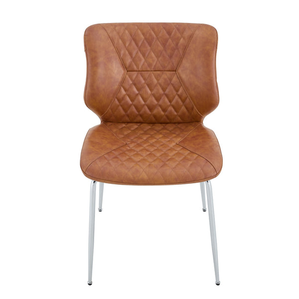 English Elm Dark Oil Waxed Faux Leather Dining Chair Set with Diamond Tufted High Back Metal Legs Brown W3493P444865