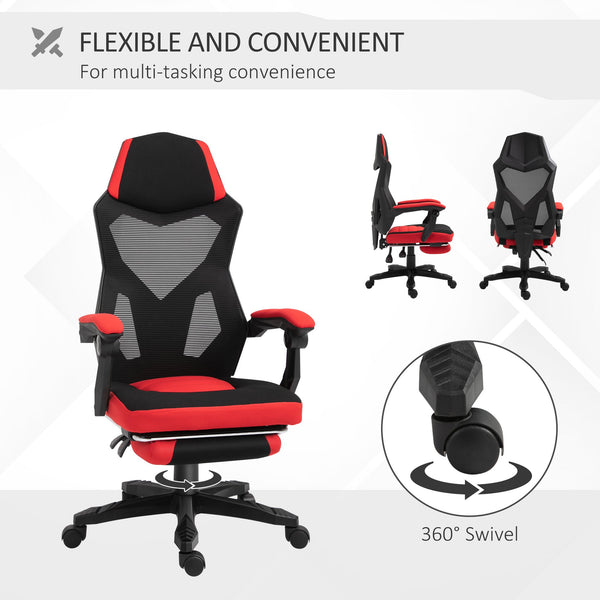 English Elm Vinsetto Ergonomic Home Office Chair with Mesh Back, Lumbar Support, Recline to 135° & Wheels Red W2225P250022