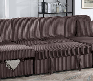 English Elm Chocolate Corduroy 3 Piece Sectional Sleeper Sofa with Raf Laf Chaise Storage Seating Chocolate B011S02169