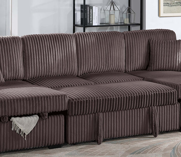 English Elm Chocolate Corduroy 3 Piece Sectional Sleeper Sofa with Raf Laf Chaise Storage Seating Chocolate B011S02169
