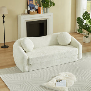 English Elm 86-inch Curved Chenille Convertible Sofa Recliner Frameless Folding Two-seater for Living Room Beige W3505P452816