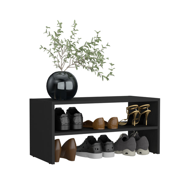 English Elm Basic 23" Wide 2-tier shelf Stackable Shoe Rack — Space-Saving Organizer for Closets, Entryways, Easy Assembly Black 33 L x 19 W x 4 H B200P235832