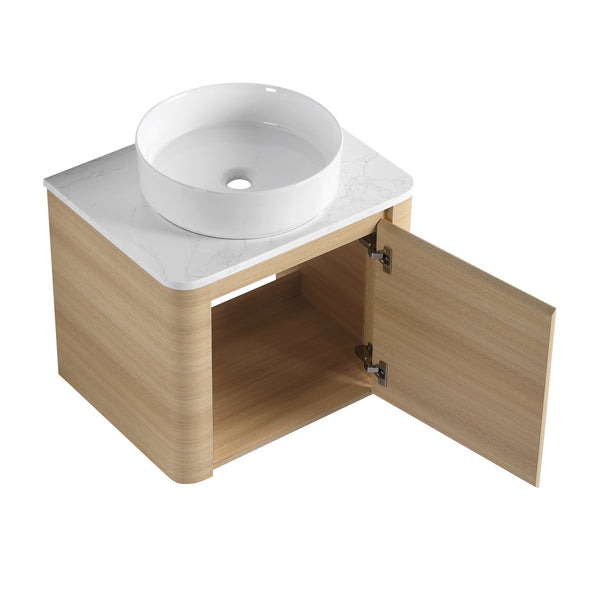 English Elm 24'' Wall-Mounted Bathroom Vanity With Soft-Close Door & Stylish Ceramic Sink For Small Spaces W999S00457