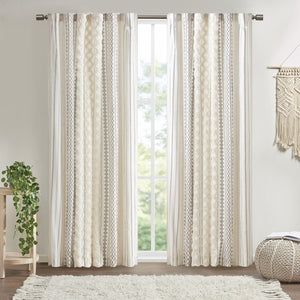 English Elm 1Pc Elegant 50X108" Cotton Curtain Panel With Tufted Chenille Stripes For Light Control & Style B035P341186