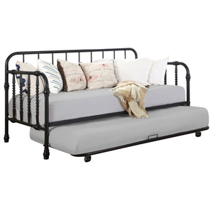 English Elm Ula Classic Black Twin Metal Daybed with Trundle — Bobbin Rails, Space-Saving Guest Sleep Solution B062P340737