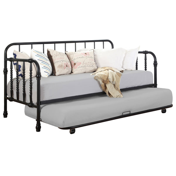 English Elm Ula Classic Black Twin Metal Daybed with Trundle — Bobbin Rails, Space-Saving Guest Sleep Solution B062P340737