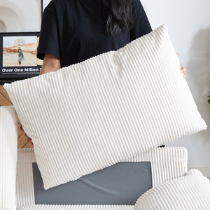 English Elm MH'' MH' 64.5 Inch Sleeper Sofa Bed with Corduroy Upholstery, Sturdy Wood & Iron Frame, 3-in-1 Convertible Comfort Beige W1193S00124