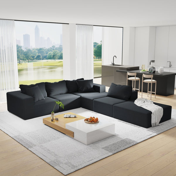 English Elm Modern Upholstered Sectional Sofa Set, Modular 132" L-Shaped Chenille Couch, No Assembly, Plush Comfort and Versatile Configuration Black W834S00374