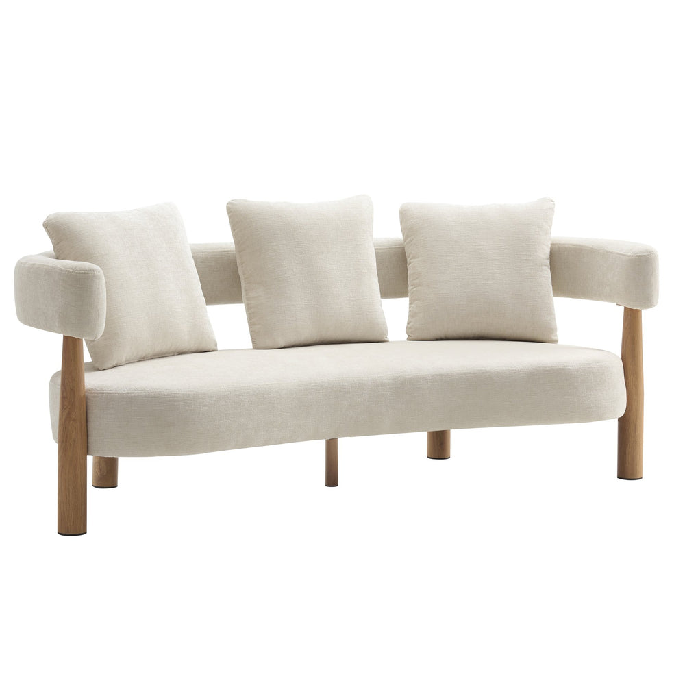 English Elm Luxe Curved Three Seat Chenille Sofa with Arc Backrest and Tapered Legs for Living Rooms N773P342182B