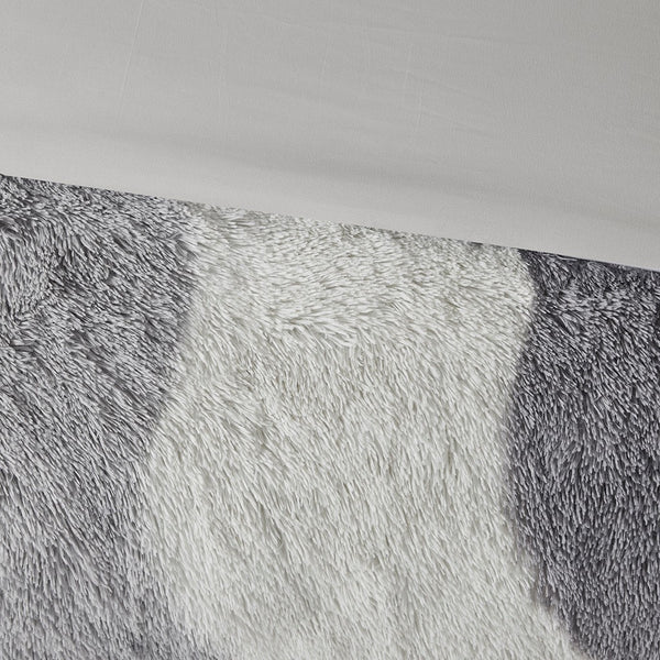 English Elm Twin/Twin Cassie Ombre Shaggy Faux Fur Comforter Set – Tonal Wave Stripes, Reversible Grey, OEKO-TEX B035P148298