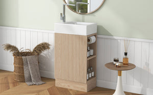 English Elm 18.6" Bathroom Vanity with Sink and Ceramic Top, MDF Cabinet with Door, TP Holder & Shelf Natural N725P212181N