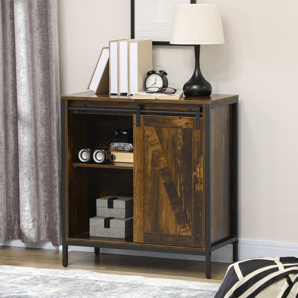 English Elm Homcom Farmhouse Buffet Cabinet With Sliding Barn Door, Adjustable Shelf & Rustic Metal Frame Storage W2225P217393