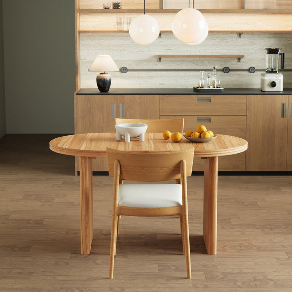 English Elm 55.11"-70.86" Extendable Dining Table with Sculpted Striped Legs Seats Six in Modern Style Natural Walnut W757P411752