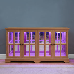 English Elm Led Antique Display Cabinet With Adjustable Shelves, 4 Glass Doors & Smart Led Lighting For Collectibles W2275P231689