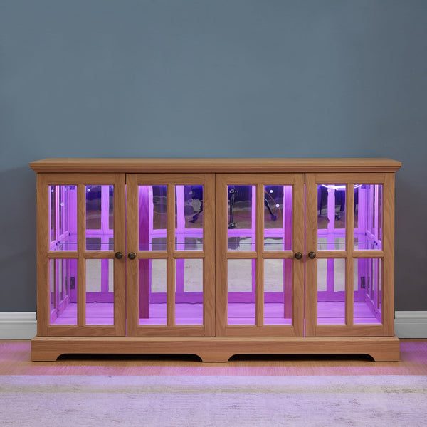 English Elm Led Antique Display Cabinet With Adjustable Shelves, 4 Glass Doors & Smart Led Lighting For Collectibles W2275P231689