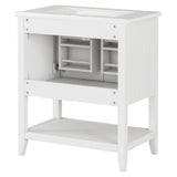 English Elm 30" White Modern Sleek Bathroom Vanity Elegant Ceramic Sink With Solid Wood Frame Open Style Shelf & Door Shelf Design