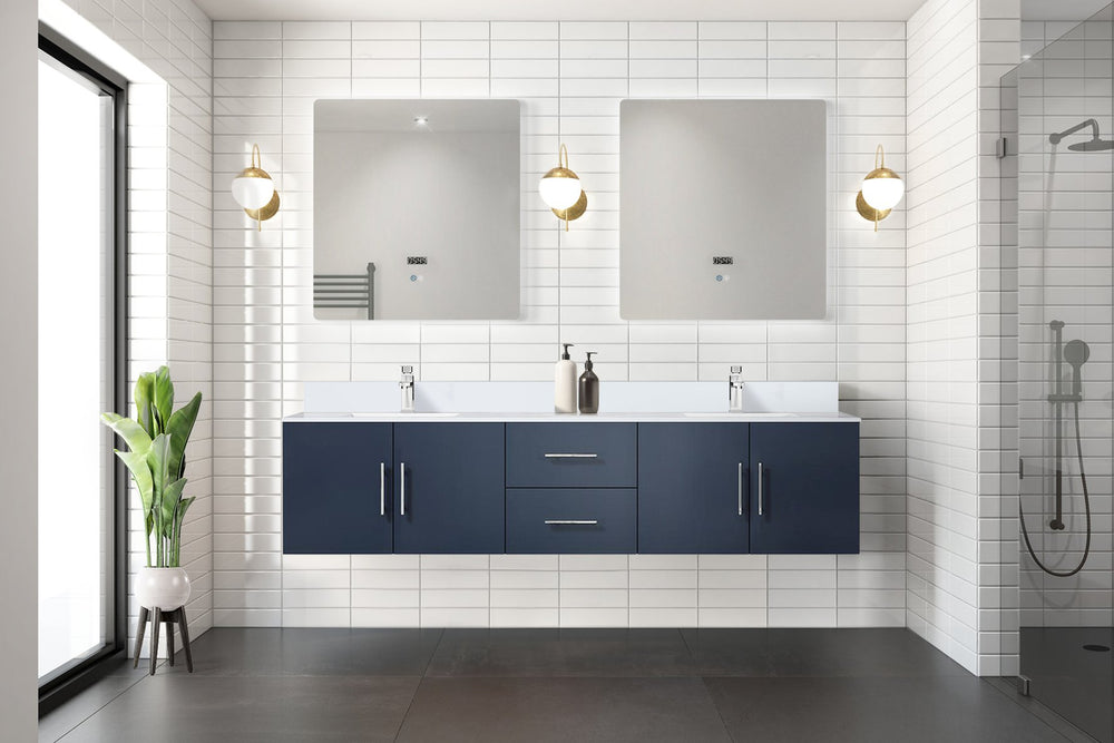 English Elm Navy Double Bath Vanity 80" W x 22" D with White Quartz Top, Chrome Faucet, Soft-Close Storage Durable B2731P258730