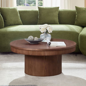 English Elm 35.04''fiberglass Round Coffee Table Faux Marble Finish Low Profile Modern Living Room W2582S00190