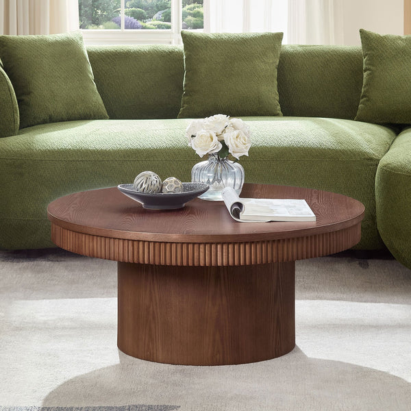 English Elm 35.04''fiberglass Round Coffee Table Faux Marble Finish Low Profile Modern Living Room W2582S00190