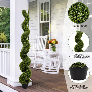 English Elm 6ft Spiral Topiary Faux Boxwood Potted Trees Uv Resistant Outdoor Porch Patio Set of 2 W2945P279013