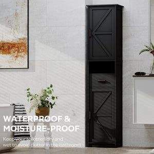 English Elm 69" Slim Tall Storage Cabinet with Barn Doors and Drawer for Small Spaces, Adjustable Shelves, Sturdy Black W2386P207750