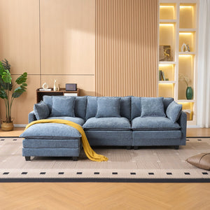 English Elm Beige Chenille Sectional Sofa with Modular Ottoman for Living Room or Studio Blue W2603S00007