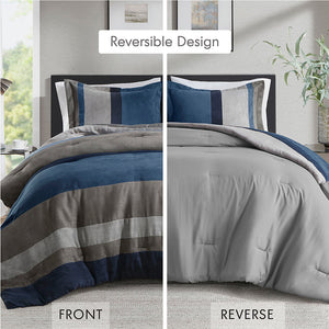 JLA Home Comfort Spaces - Pieced Faux Suede Comforter set with pieced stripe texture, plush year‑round warmth and easy care 90 L x 66 W x 1.5H AM10-0025