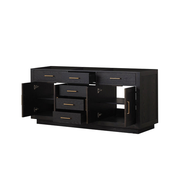 English Elm Black Double Oak 72" Double Sink Vanity - 22" Deep Midcentury Wood Cabinet, Soft-Close Drawers B2731P260846