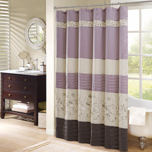 JLA Home Madison Park - Faux Luxurious Embroidered Floral Shower Curtain — Silky Finish, Machine Washable, Boutique Hotel Style Purple MP70-3453