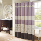 Madison Park Serene Transitional Faux Silk Embroidered Floral Shower Curtain MP70-3453 Purple