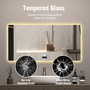 English Elm 48x32in LED Bathroom Mirror with Soft Shade, Waterproof Case, Tri-Color Dimming, Smart Sensor, Anti-Fog W2709P268893