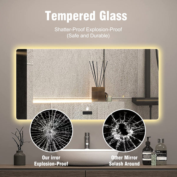 English Elm 48x32in LED Bathroom Mirror with Soft Shade, Waterproof Case, Tri-Color Dimming, Smart Sensor, Anti-Fog W2709P268893