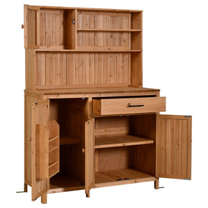English Elm (with Hutch) Topamx Solid Fir Potting Bench Patio Workstation Spice Rack Drawer Natural N717P404330A