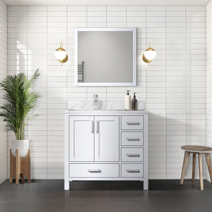 English Elm White 36 in Bath Vanity with Left Carrara Marble Top, Soft-Close Drawers, Chrome Faucet Set B2731P259017