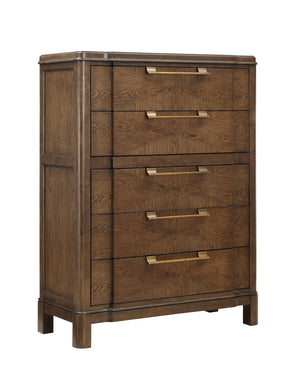English Elm Steve Silver - Milan Modern Dark Brown Wood Chest with Sunburst Veneer, Antique Bronze Hardware, Whisper-Smooth Drawers B081P157415