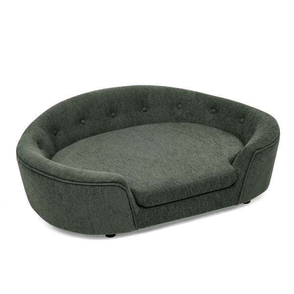 English Elm Oversized Oval Dog Sofa with Tufted Linen Backrest for Large Breed Lounging Comfort Olive Green W487P415303