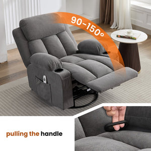 English Elm Swivel Rocker Recliner with Massage Heat and Usb Port for Living Room Comfort W1521P429639
