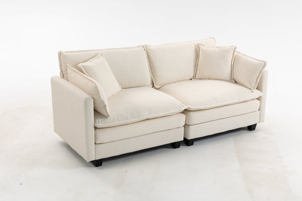 English Elm Modern Chenille Sectional Sofa with Chaise Lounge Solid Wood Frame Living Room Seating Antique White W2530P463105