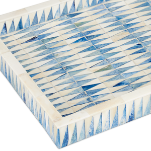 Nadene Tray - Handcrafted Blue and Ivory Decorative Bone Tray for Coastal Home Accents, 16.25" Wide