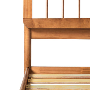 English Elm Walker Edison - Mid-Century Solid Pine Queen Spindle Bed in Caramel — Warp-Resistant Slats, Stable 3-Leg Support B185P169115