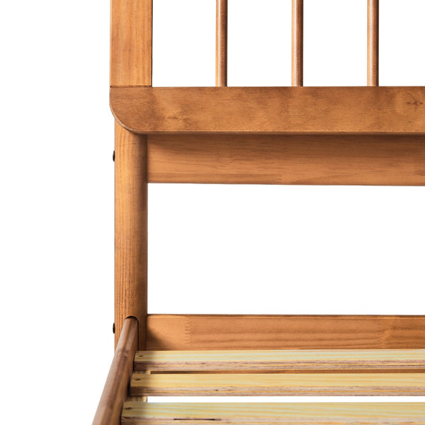 English Elm Walker Edison - Mid-Century Solid Pine Queen Spindle Bed in Caramel — Warp-Resistant Slats, Stable 3-Leg Support B185P169115