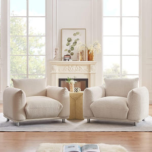 English Elm Sherpa Luxurious Lambswool Accent Chair – Plush Round Creamy 42" Sofa, Solid Wood Frame, Cozy Comfort W1550127160