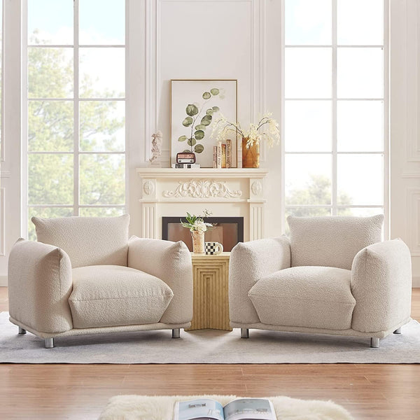 English Elm Sherpa Luxurious Lambswool Accent Chair – Plush Round Creamy 42" Sofa, Solid Wood Frame, Cozy Comfort W1550127160