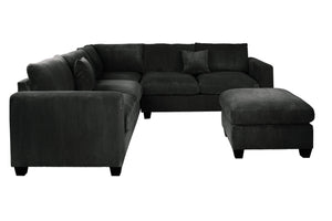 English Elm 4pc Corduroy Sectional Sofa Set with Ottoman Corner Wedge and Low-profile Modern Legs Black B011S02227