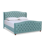 English Elm Marcella Upholstered Shelter Headboard Bed Set, King, Arctic Blue Velvet